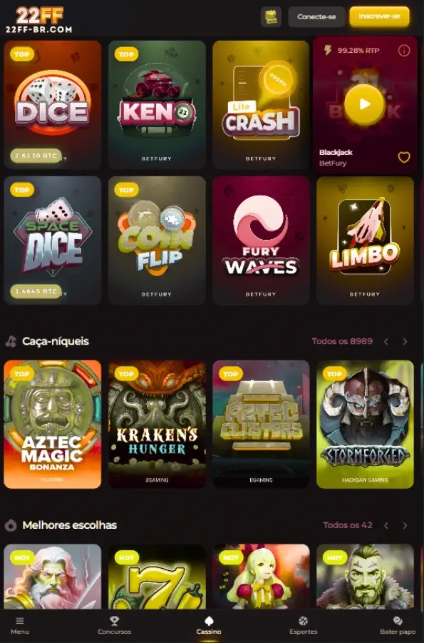 Aplicativo mobile do 22FF Cassino para celular